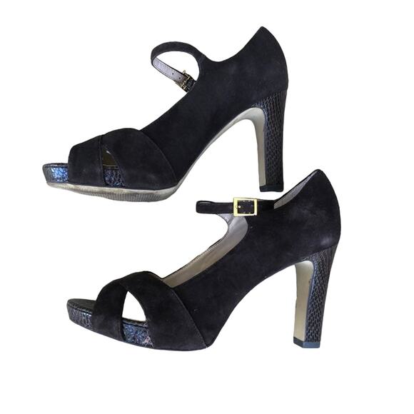 Franco Sarto Dark Brown Peep Toe Heels Valita Women 7M Shoes Suede Pump READ - Picture 8 of 11